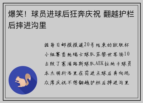 爆笑！球员进球后狂奔庆祝 翻越护栏后摔进沟里